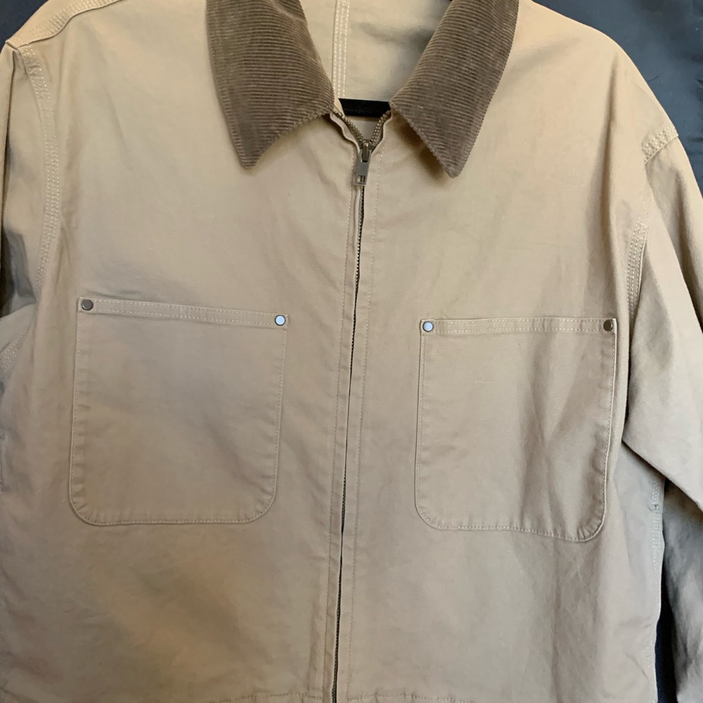 Uniqlo Men's Beige Jacket with Corduroy Collar